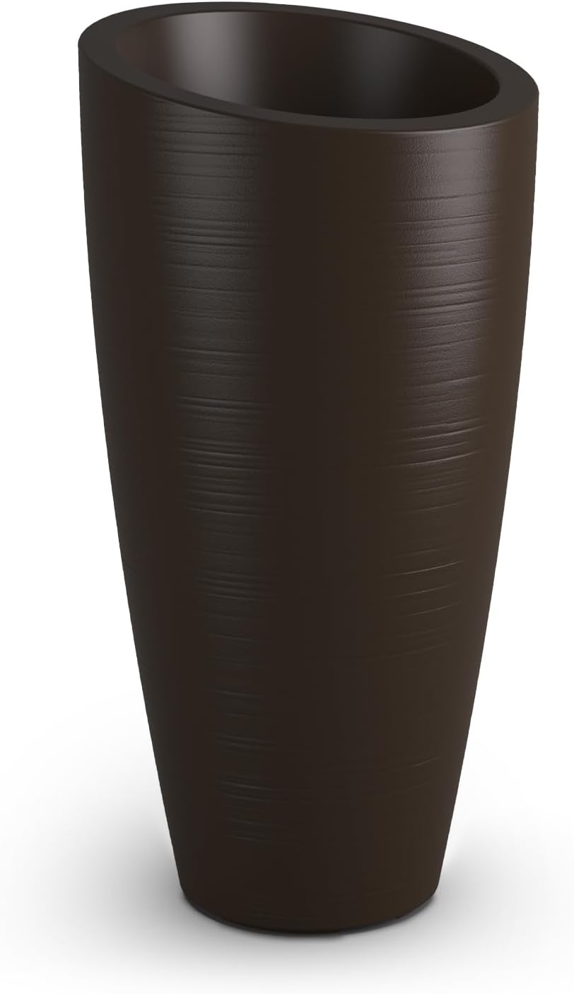 Mayne Modesto 32in Tall Round Modern Planter, Espresso | All season, Indoor/Outdoor, Double-wall design, Fade