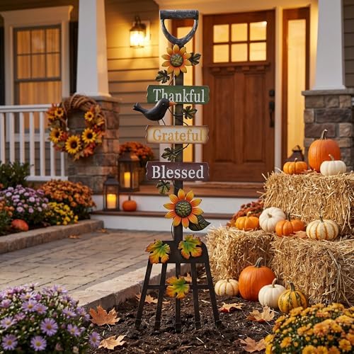 TERESA'S COLLECTIONS Fall Outdoor Decor Metal Rake Yard Stake 30"