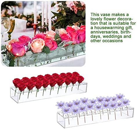 Lalago Acrylic Flower Vase Rectangular,Clear Acrylic Flower Box for Dining Table Centerpiece Decor,24in Long Rectangular Vase Floral Centerpiece (24in/2 * 12holes)