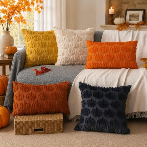 DFXSZ Fall Pillow Covers 24x24 2Pcs Beige Pumpkin Fall Decorations for Home