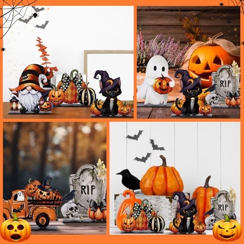 Yalikop 6 Pcs Wooden Halloween Table Top Decorations Retro Halloween Decor