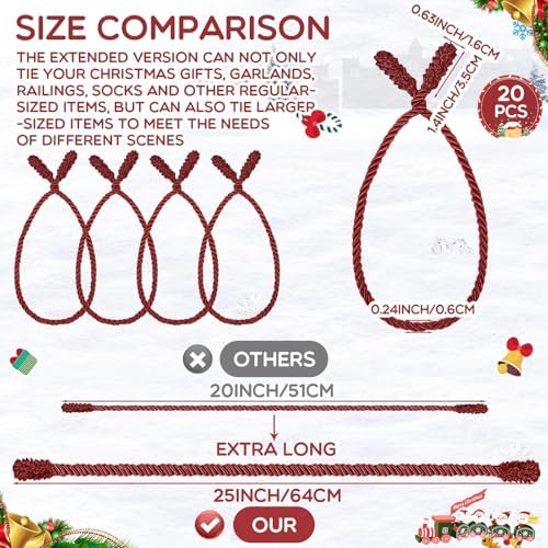Zhengmy 20 Pcs 25 Inch Extra Long Christmas Garland Ties Christmas Decorative Twist Ties for Banister Reusable Flexible Twist for Holiday Xmas Home Decorations Craft Wrapping (Burgundy)