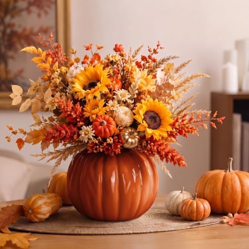 FoldTier Orange Pumpkin Fall Flower Vase 5.5" Ceramic Pumpkin Flower Pot
