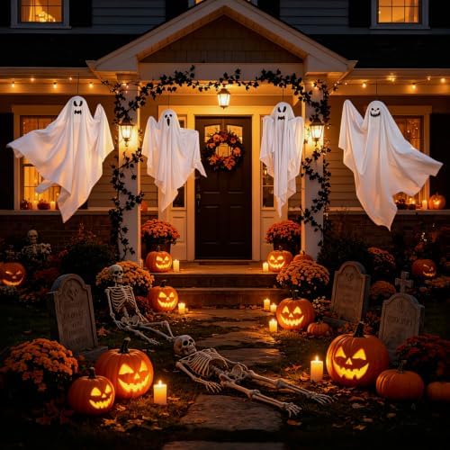 6 Pack Halloween Hanging Tree Ghosts, 27.6 Inch Flying Ghost Decorations