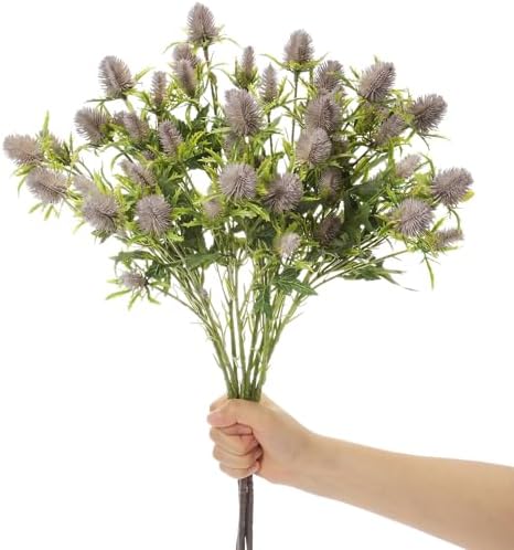 XunYee 50 Heads Artificial Thistle Flowers 5 Bundles Blue Faux Thistle Eryngium Spray with Stems 27'' Sea Holly Floral Branches for Wedding Bouquets Centerpieces Party Home Decor