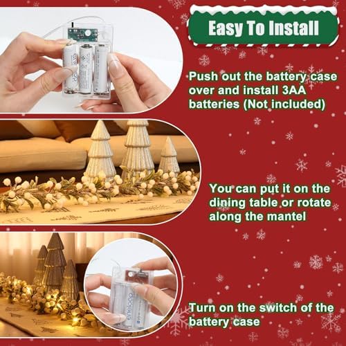 Breeze Touch Christmas Garland with Lights Battery Operated, 5.9ft 20 LED White Berry Lighted Garland, Christmas Decorations Prelit Garland Indoor Outdoor Fireplace Stairs Railing Mantle Decor