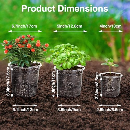 Bonviee Clear Nursery Pots with Drainage Holes, 4/5/7 Inch, 30-Pack
