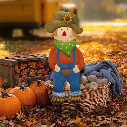 TERESA'S COLLECTIONS Fall Outdoor Decor, Scarecrow for Garden Decorations Metal Stakes,Thanksgiving Decorations,Blue Harvest Yard Signs for Lawn Patio,24”