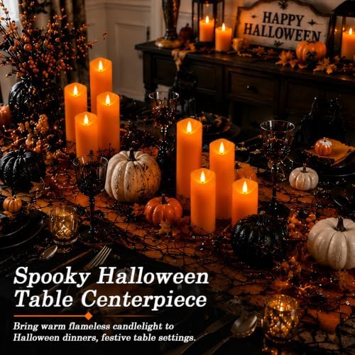 Homemory Orange Halloween Flameless Candles, Remote Timer, 9 Pack