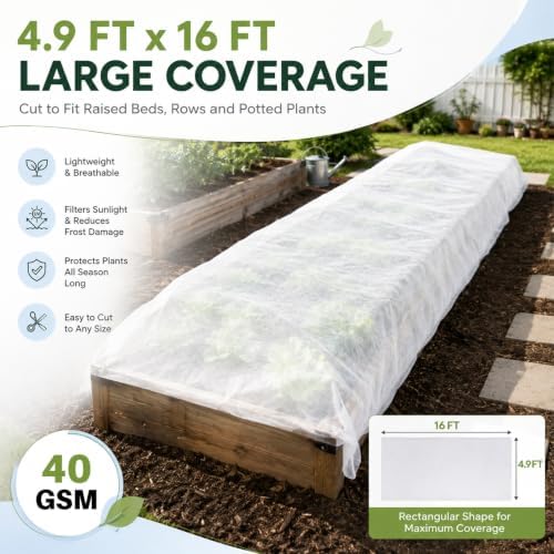 MAQIHAN Plant Covers Freeze Protection - 4.9ft x 16ft Frost Cloth for Plant