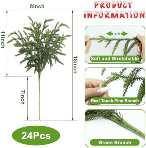 Artgar 24 Pcs Pine Branches - 18 Inch Artificial Green Pine Stem