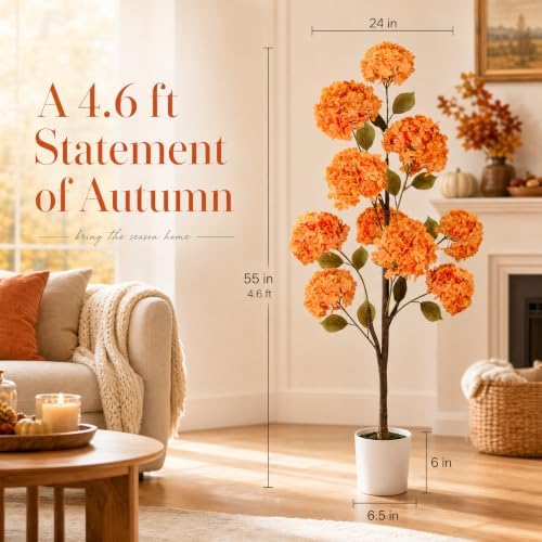 Artificial Hydrangea Tree, 4.6ft Fall Tree, Autumn Decor