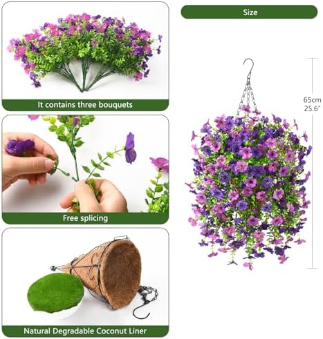 Artificial Fake Hanging Flowers Plants Baskets for Outdoor Outside Decor