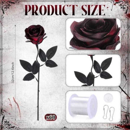 Thiccywoov 60 Pcs Black Artificial Roses Halloween Gothic Hanging Flower