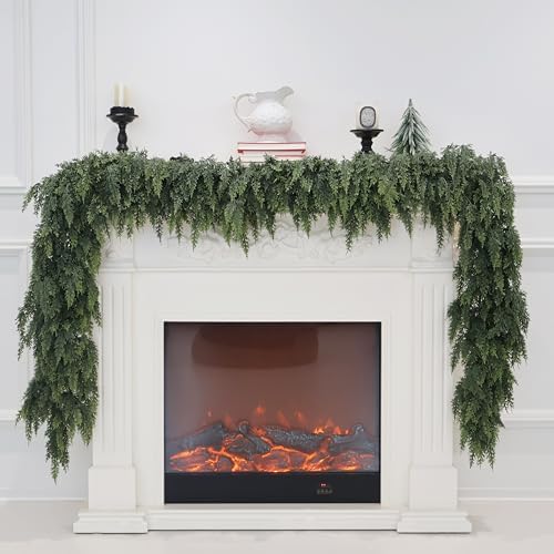 15FT Christmas Cedar Garland Real Touch Greenery for Mantle Decor