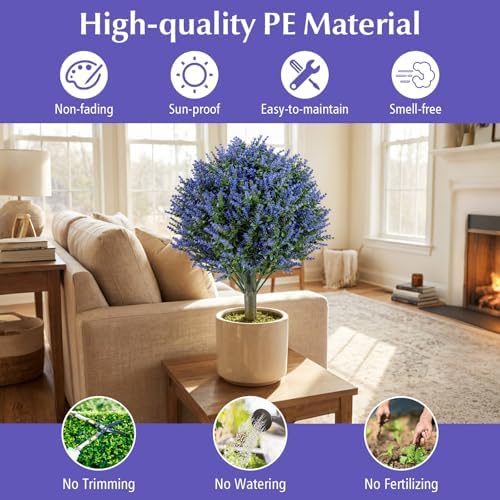 Goplus Set of 2 Artificial Lavender Topiary Ball Trees, 24” Faux Shrub Bushes with Ground Spikes, Sun-Proof Indoor Outdoor Fake Evergreen Plants for Porch, Garden, Yard, Home Decoration
