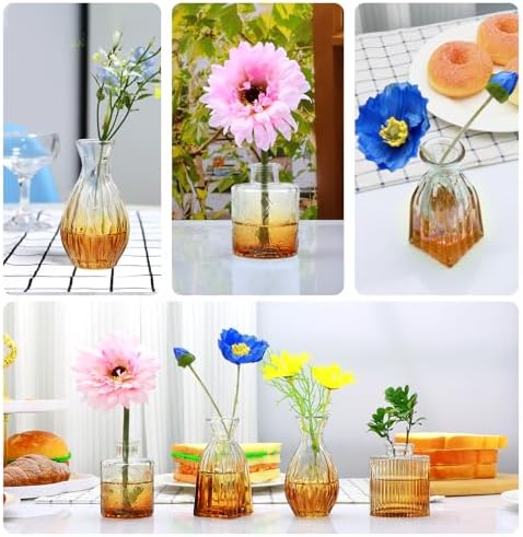 Glass Bud Vases Set of 4, Small Brown Flower Vases for Wedding Centerpieces