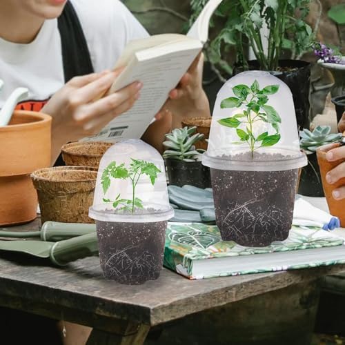 JOPY 4 Inch Plastic Nursery Pots with Humidity Dome for Plants 20 Pack Clear Seedlings Planting Pots for Garden Indoor and Outdoor Small Planter Containers with Drainage Holes