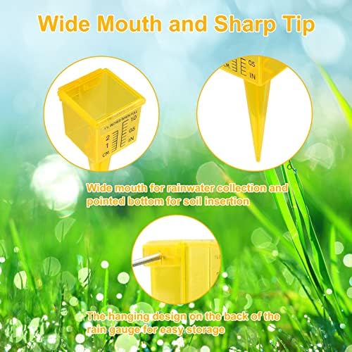 10&15&20P Rain Gauge Outdoor, 1.5" Sprinkler Gauge Lawn Water Gauge for Rain with Wide Mouth Water Measuring Tool for Yard Garden Lawn Decor (20, Yellow)
