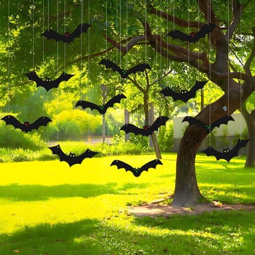 12PCS Halloween Hanging Bat Decorations with Glowing Eyes, 3 Styles