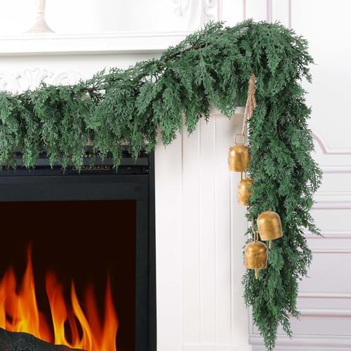 Hananona 9 FT Christmas Garland, 2 Pcs Real Touch Cedar Garlands