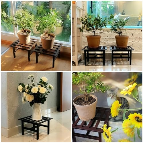 3 Pack Metal Plant Stand, 330 lbs Square Pot Shelf,Coffee