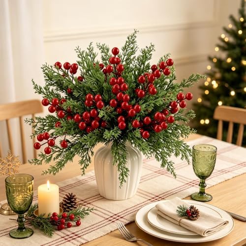 Fangoo 32 Pack 9" Artificial Burgundy Red Berry Picks for Christmas Tree