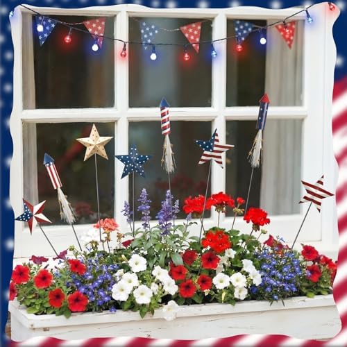 Shimeyao 8 Pcs Metal 4th of July American Garden Stakes Patriotic Metal Garden Signs 12 Inch Barn Star Independence Day Yard Signs Outdoor Decor for Home Lawn Porch Holiday Front Backyard