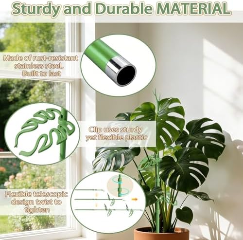 Telescoping Monstera Plant Support Stakes, Adjustable Climbing Plant Stakes