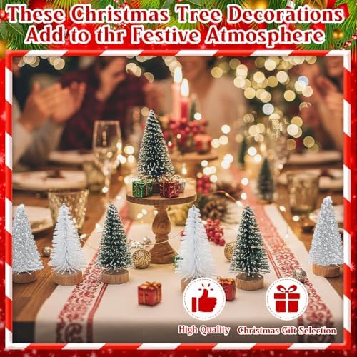 Sumind 72 Pcs Mini Christmas Trees Bottle Brush Sisal,White, Silver, Green