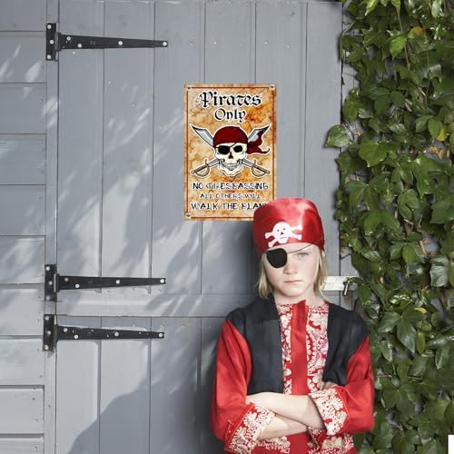 Halloween Decorations Outdoor Pirate Metal Signs 12"x8", Pirates Only NO TRESPASSING ALL OTHERS WILL WALK THE PLANK, Halloween Pirate Theme Party Patio, lawn and garden court yard signs Decor