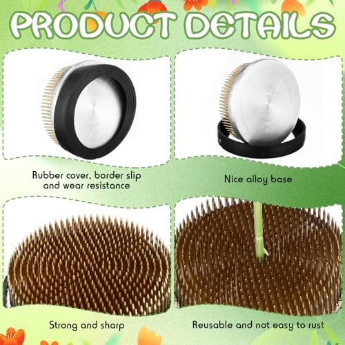 Sliner 2 Pcs 4 x 0.59 Inch Floral Frogs Round Brass Flower Holder, Gold