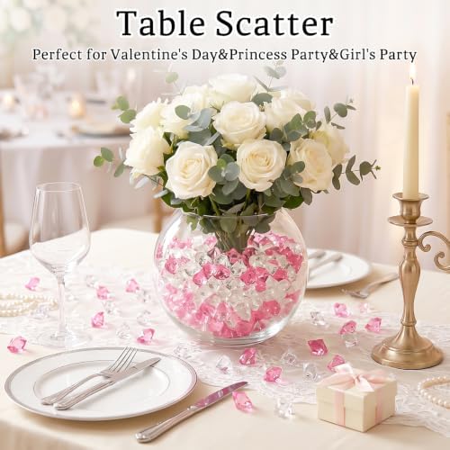 160 Pieces Mixed Pink Acrylic Fake Ice Rocks, Vase Filler for Table Scatter