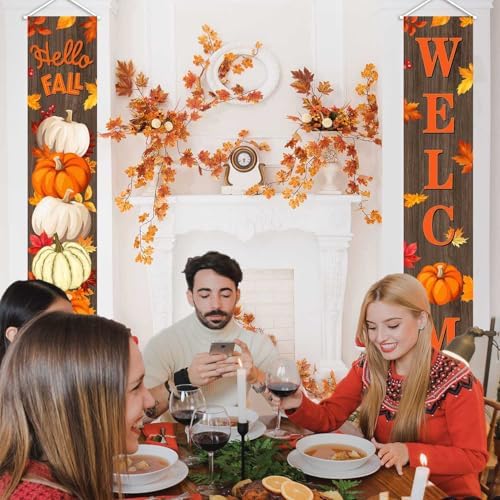 Fall Porch Banner Pumpkin Thanksgiving Door Decorations for Home Decor