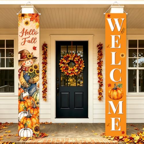 Fall Welcome Banner Porch Sign Hello Fall Banner Front Door Outdoor Decor