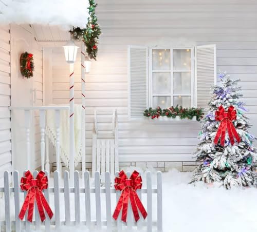 Large Christmas Bow for Wreath, Xmas Red Velvet Bows Winter Holiday Tree Topper Bow for Front Door Wall Indoor Outdoor Christmas Party Decoration Supplies