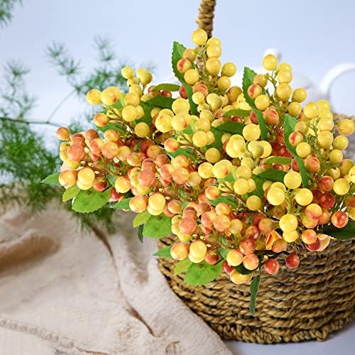 Artificial Berries, 4PCS Artificial White Orange Berries Fake Berries Christmas Lifelike Whiteberry Stems Faux Fruit for Wedding Home Kitchen Party Crafts Decoration