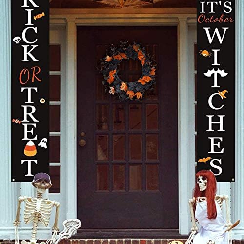 YNYLCHMX 20" Halloween Wreath for Front Door, Golden and Black Maple Leaves