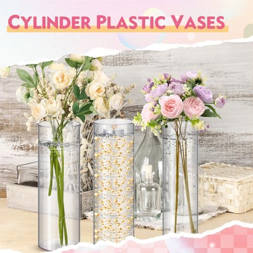 Nuogo 6 Pcs 12" Plastic Clear Cylinder Vase Acrylic Vase for Centerpieces