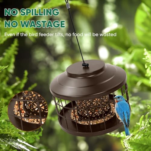 Outdoor Hanging Metal Bird Feeder, Squirrel & Pigeon Proof, Weather Resistant Feeder for Small Wild Birds, Suitable for Garden Decoration (Bronze)