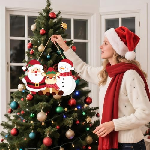 Happy Christmas Door Sign Wooden Reindeer Santa Claus Snowman Door Wreath