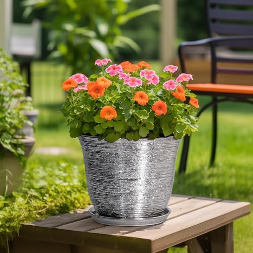 Ceramic Planter, 12 Inch Pots for Plants Indoor, Silver