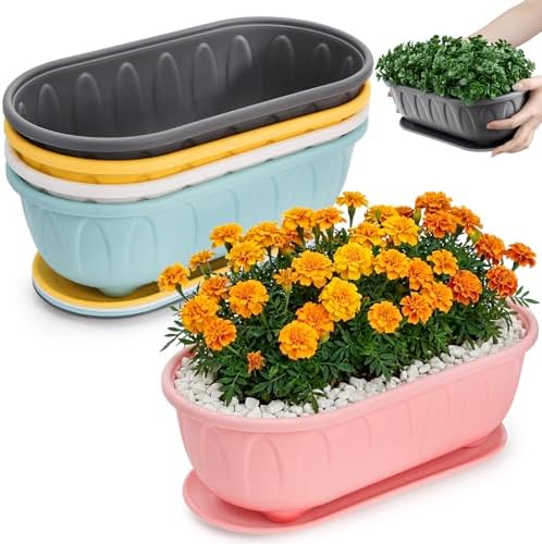 5 Pack Oval Planters for Indoor Plants, Plastic Succulent Planters