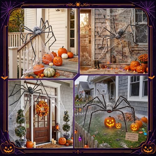 Blueweenly 6.5 ft Giant Spider Halloween Decorations Outdoor, Hairy Gray