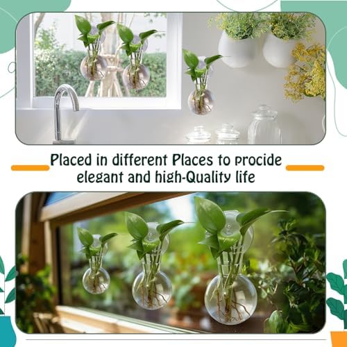 Baderke 6 Pack Suction Cup Vase, Window Propagation Glass Planter, Bulb