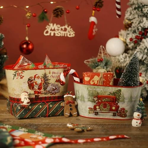 Putuo Decor Christmas Metal Buckets, 5 Pieces Christmas Metal Herb Garden Planter, Christmas Decorations Galvanized Tin Bucket Pails for Party Home Table Centerpieces Decor 7.9" L x 5.2" W x 4.3" H