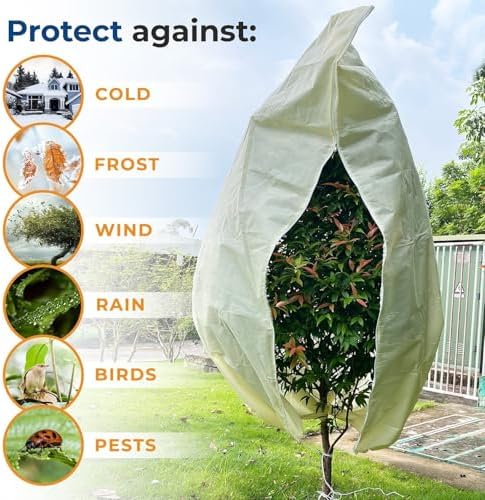 Plant Covers Freeze Protection Large, 2 Packs 60''W x 70''H Shrub Covers with Zipper and Drawstring, Frost Cloth for Winter, Outdoor Plant Blankets for Cold Weather