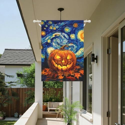 Halloween Pumpkin Garden Flag Van Gogh Starry Night Flags 28x40 Inch