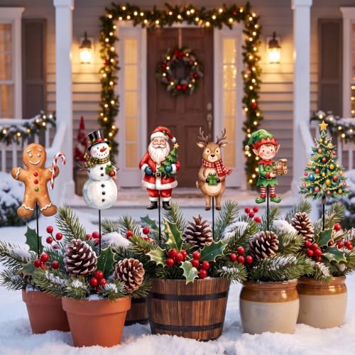 Pickmesh 6 Pcs 12" Metal Christmas Yard Stakes Outdoor Decorations