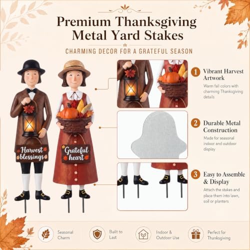 Geelin 2 Pack Fall Thanksgiving Metal Garden Stakes,Thanksgiving Couple